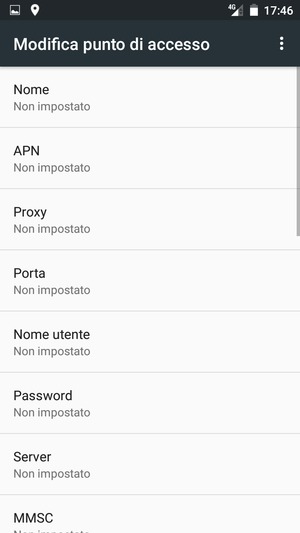 Inserisci le informazioni di Internet