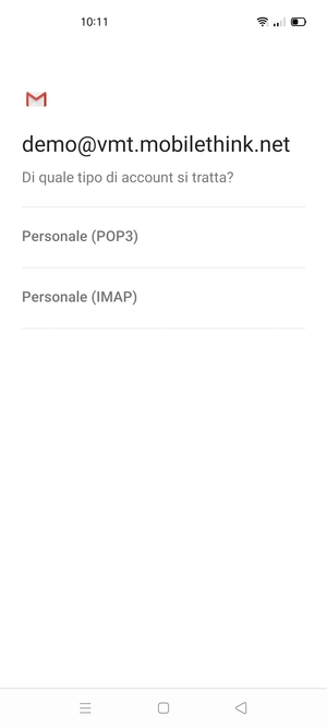 Seleziona Personale (POP3) o Personale (IMAP)