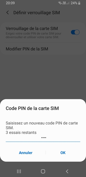 Saisissez votre Nouveau code PIN de carte SIM et sélectionnez OK