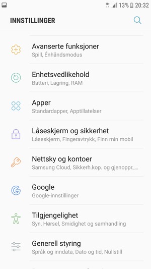 Bla til og velg Nettsky og kontoer