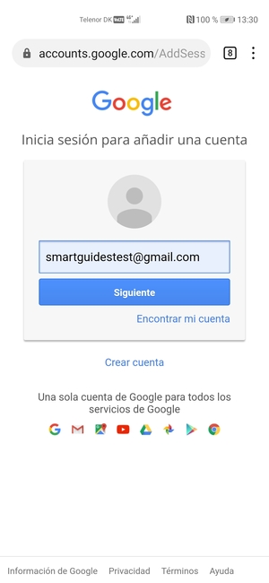 Introduzca su dirección de Gmail y seleccione Siguiente
