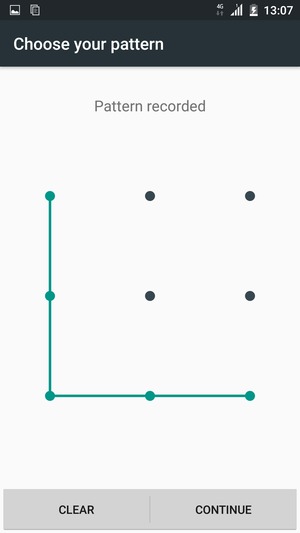 Draw an unlock pattern and select CONTINUE