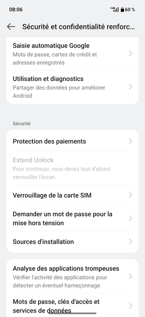 Faites défiler et sélectionnez Verrouillage de la carte SIM