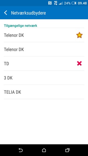 Vælg en netværksudbyder fra listen