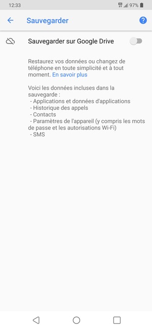 Activer le Sauvegarder sur Google Drive