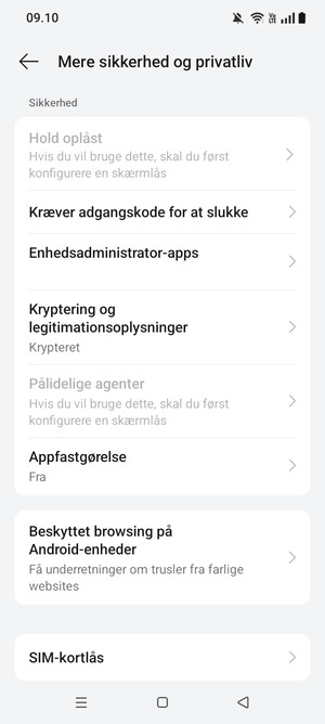 Scroll til og vælg SIM-kortlås