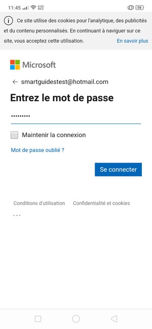Saisissez votre mot de passe et sélectionnez Se connecter