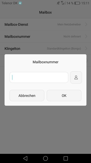Geben Sie die Mailboxnummer ein und wählen Sie OK