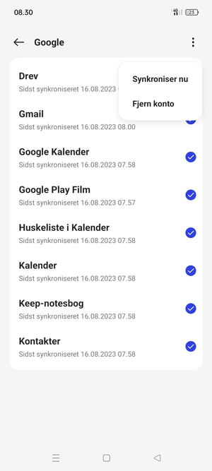 Vælg Synkroniser nu