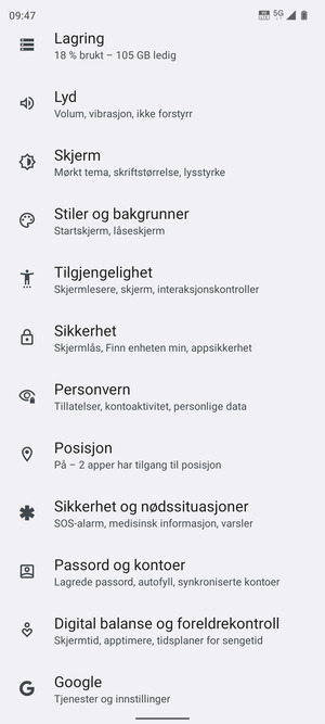 Bla til og velg Sikkerhet