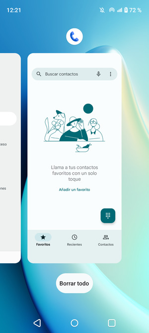 Seleccione Borrar todo para cerrar las aplicaciones en ejecución