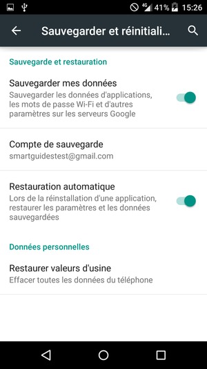 Sélectionnez Compte de sauvegarde