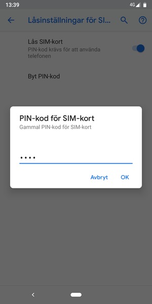 Ange din Gamla PIN-kod för SIM-kort och välj OK
