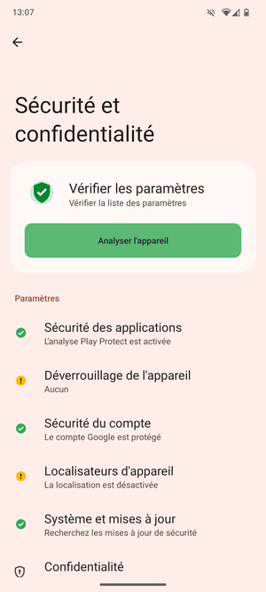 Sélectionnez Déverrouillage de l'appareil