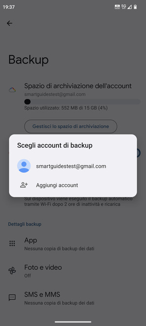 Seleziona il tuo account di backup