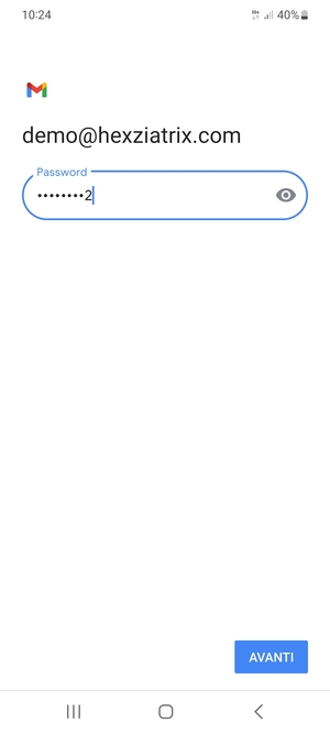 Inserisci la tua password e seleziona AVANTI