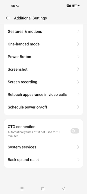 Select Back up and reset
