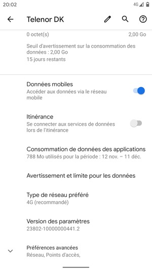 Faites défiler et sélectionnez Préférences avancées