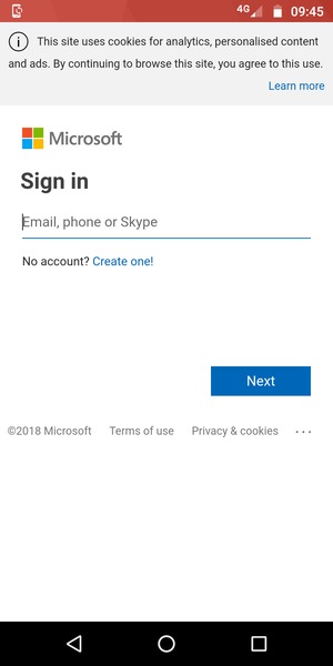 Enter your Email address and select Next