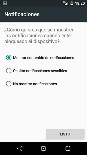 Seleccione la opción deseada y seleccione LISTO