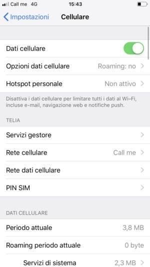 Seleziona Opzioni dati cellulare