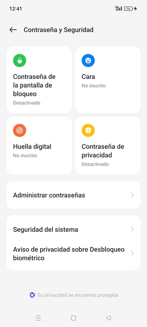 Seleccione Seguridad del sistema