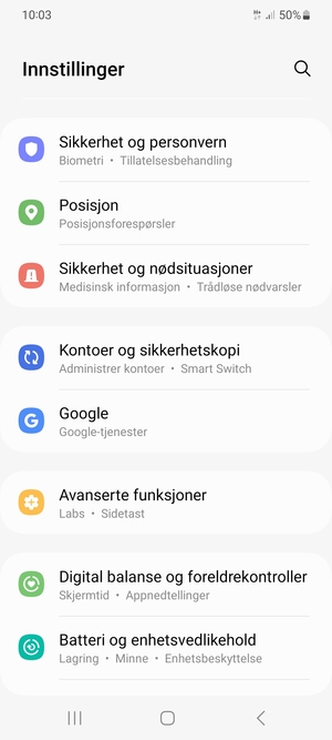 Bla til og velg Kontoer og sikkerhetskopi