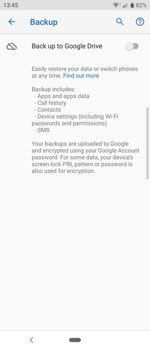 Turn on Back up to Google Drive