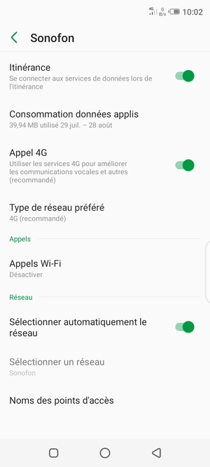 Pour changer de réseau en cas de problèmes de réseau, désactiver Sélectionner automatiquement le réseau
