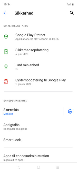 Din telefon er nu sikret med en skærmlås