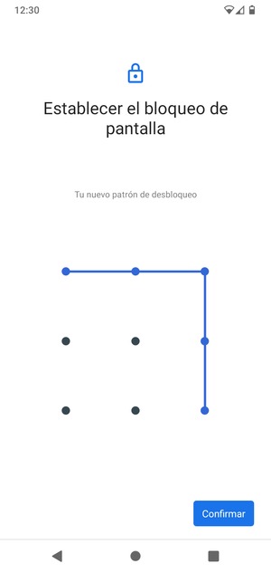 Dibuje de nuevo el patrón de desbloqueo y seleccione Confirmar