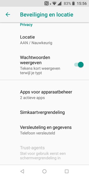 Om de pin voor de simkaart te wijzigen, keert u terug naar het menu Beveiliging en locatie en selecteert u Simkaartvergrendeling