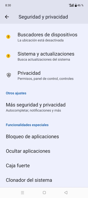 Desplácese y seleccione Más seguridad y privacidad