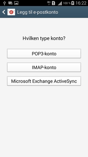 Velg POP3-konto eller IMAP-konto