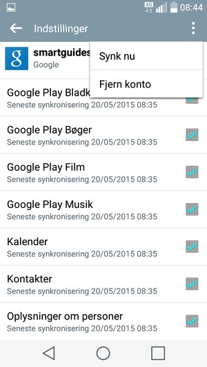 Vælg Menu-knappen og vælg Synk nu