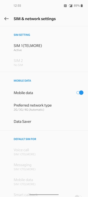 Select SIM 1 or SIM 2