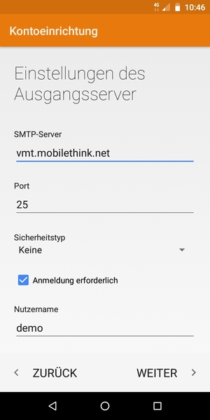 Geben Sie die Server-Adresse für ausgehende Post ein