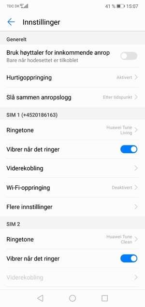 Bla til SIM 1 eller SIM 2 og velg Flere innstillinger