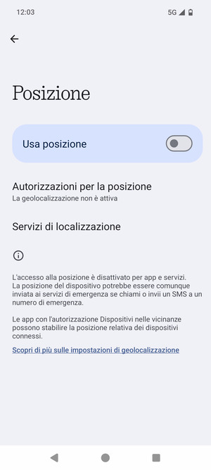 Disattiva Usa posizione