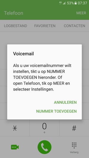 Als uw voicemail niet geïnstalleerd is, selecteert u NUMMER TOEVOEGEN
