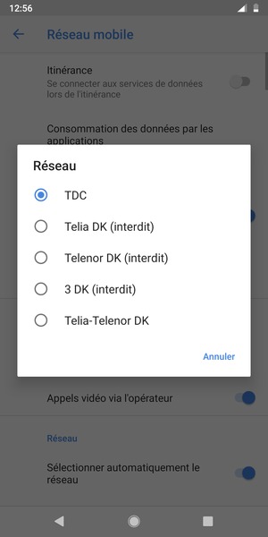 Sélectionnez un opérateur réseau dans la liste