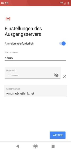 Geben Sie die Server-Adresse für ausgehende Post ein