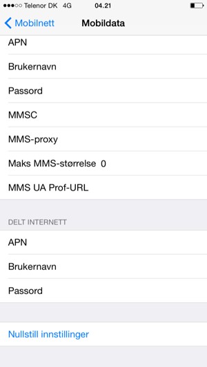Bla til og velg Nullstill innstillinger