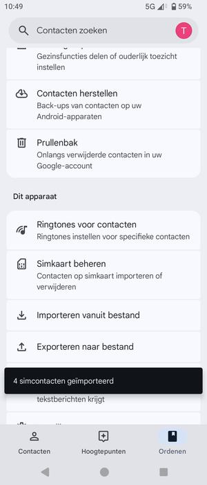 Uw contactpersonen worden opgeslagen naar uw Google-account en naar uw telefoon de volgende keer dat Google gesynchroniseerd wordt.