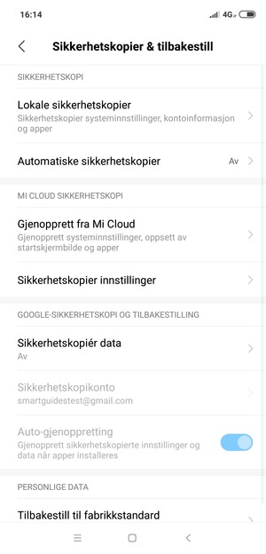 Velg Sikkerhetskopiér data