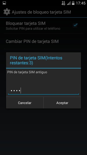 Introduzca su PIN de tarjeta SIM antiguo y seleccione Aceptar