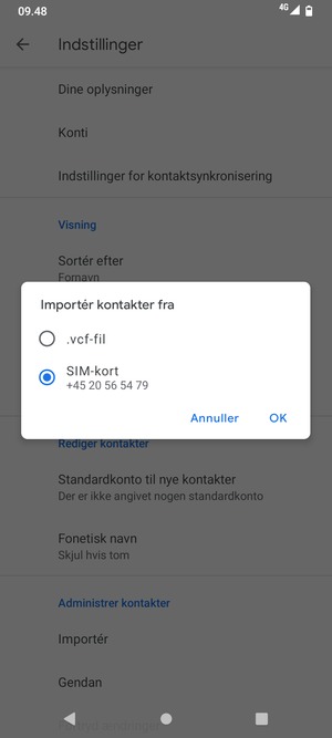 Vælg SIM-kort og vælg OK