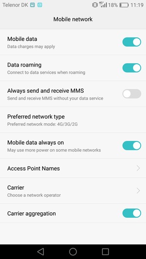 Turn Data roaming on or off