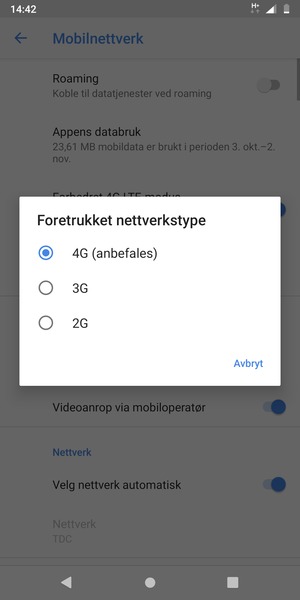 Velg ønsket alternativ