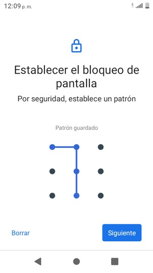 Dibuje un patrón de desbloqueo y seleccione Siguiente